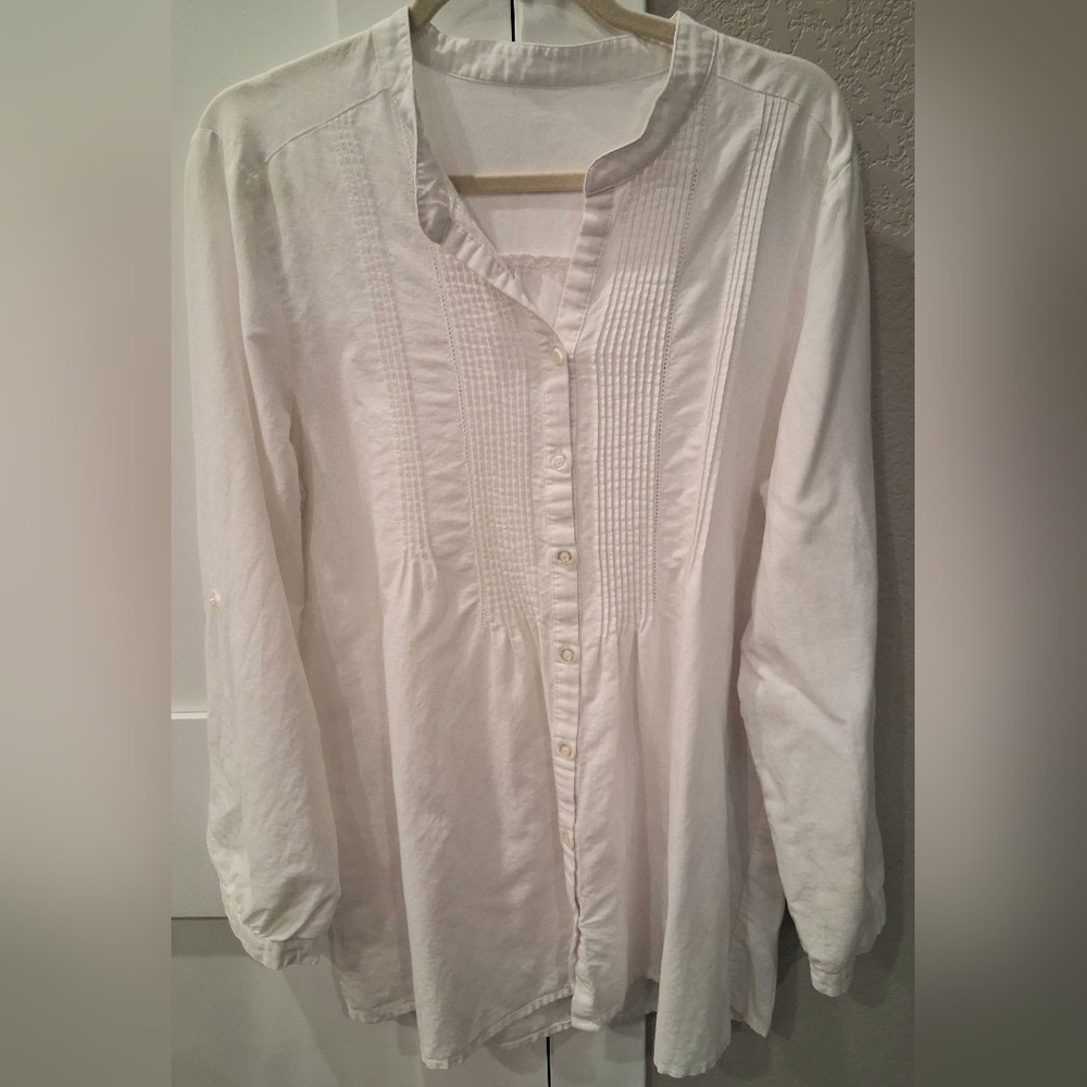 No Label White Linen Oversized Pintuck White Women's Top Size M